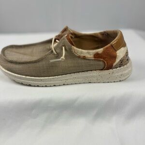Hey Dudes Brown Tan Cowhide Slip Ons